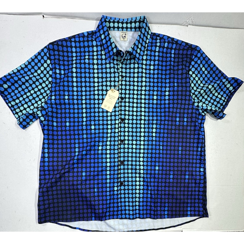 Hardaddy Blue Dot Button Up Shirt 3XL Aloha Print Breathable Summer Top